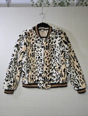 VENUS Leopard-Print Faux Fur Bomber Jacket - Tan/Black/White
